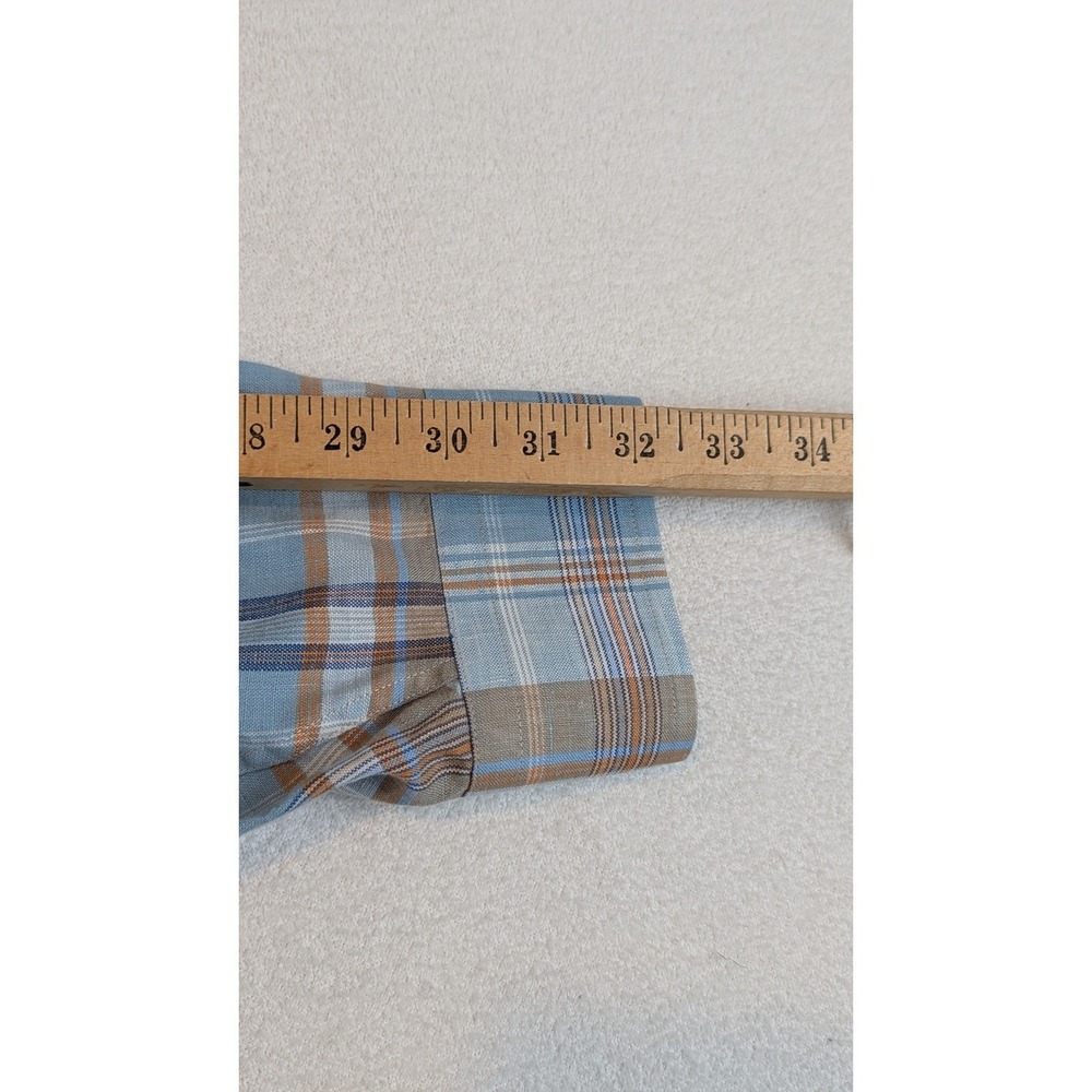 Jos. A. Bank Traveler's Collection Mens Large 100% Linen Plaid Shirt Blue Brown - Picture 8 of 9